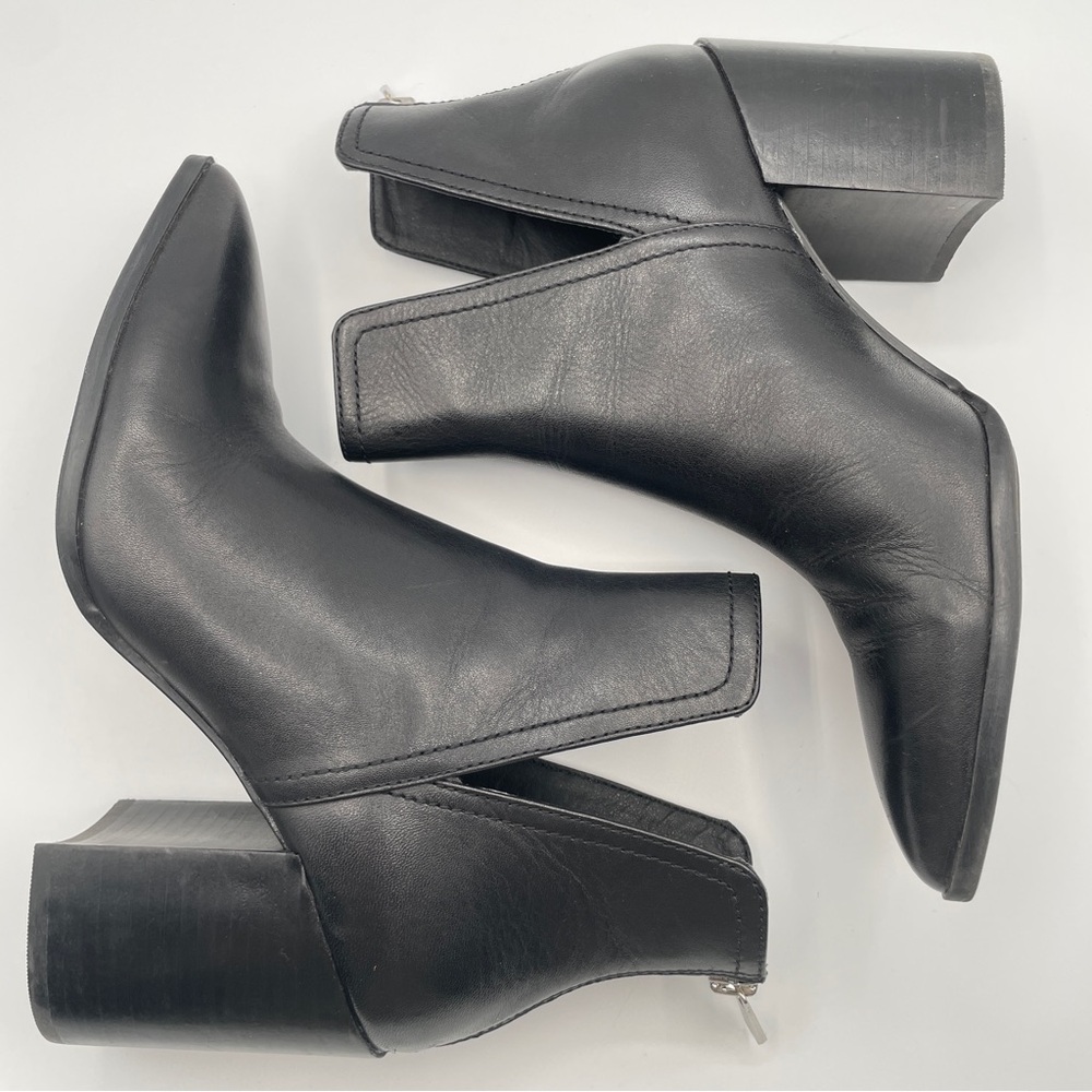 Steve Madden Boots Womens 7M Darryn Black Ankle Booties Leather Heels Pull On - Picture 4 of 9